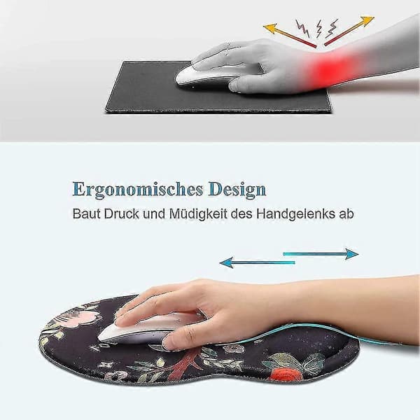 Ergonomisk musematte med håndleddsstøtte, søtt mønster