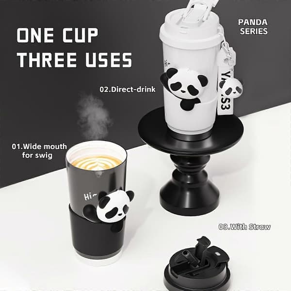 Panda isolert kaffekopp i keramikk og rustfritt stål SUS316