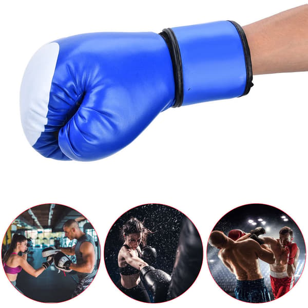 Boksehandsker i PU-læder til træning, sparring, sandsæk, Muay Thai (blå)
