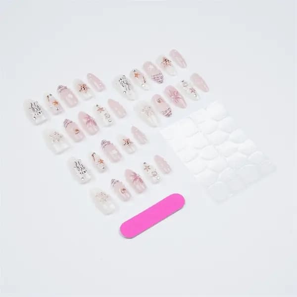 Havsinspirerad Press-On Konstuppsättning med Rosa Gradient 3D-Design, Självhäftande Flikar