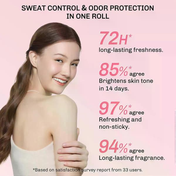 Roll-on antiperspirant deodorant, ger 72 timmars långvarig luktkontroll, innehåller 2% niacinamid.