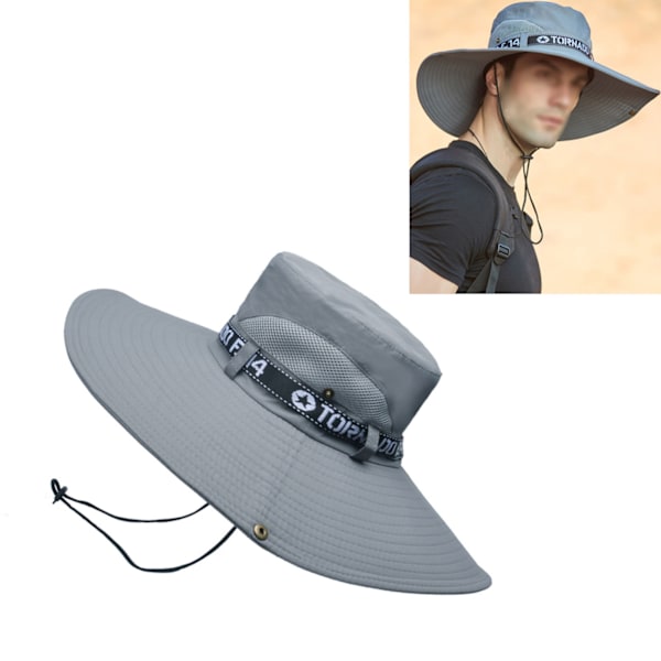 Fiskehat Bomuld Polyester Bred Skygge Åndbar Herre Sommer Solhat Lysegrå