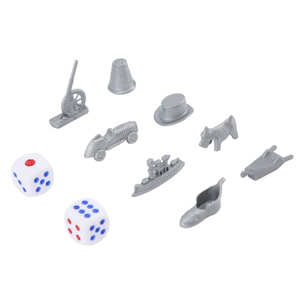 Plastbrettspillbrikker med terninger, tilbehør, kanon, bil, skip, hatt, reservedeler
