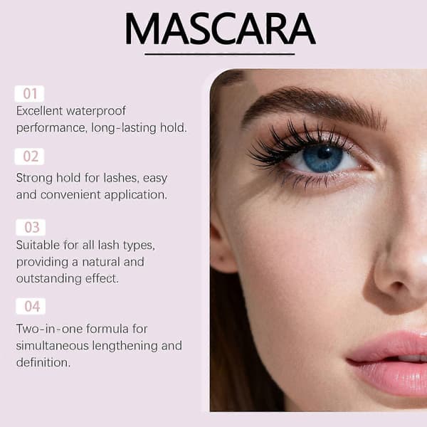 Dobbelt-endet mascara, smudsfri, langvarig farve, fortykker og forlænger, sort mascara.
