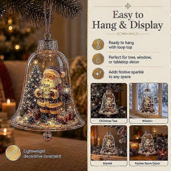 LightUp Klokkeformet Julefortellingpynt, Mini Ferie Scene med Varme LED-lys, Sjarmerende Ha...