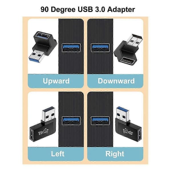 4-osainen USB 3.0 -sovitinsarja, pysty- ja vaakasuunnassa säädettävä, USB-uros-naaras-jatkoliitin.