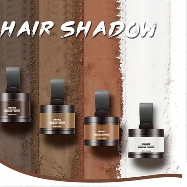 Forbedrer hårfestet med pudder, skjuler umiddelbart en kvinnes hårfeste og dekker grått hår (grå). gray
