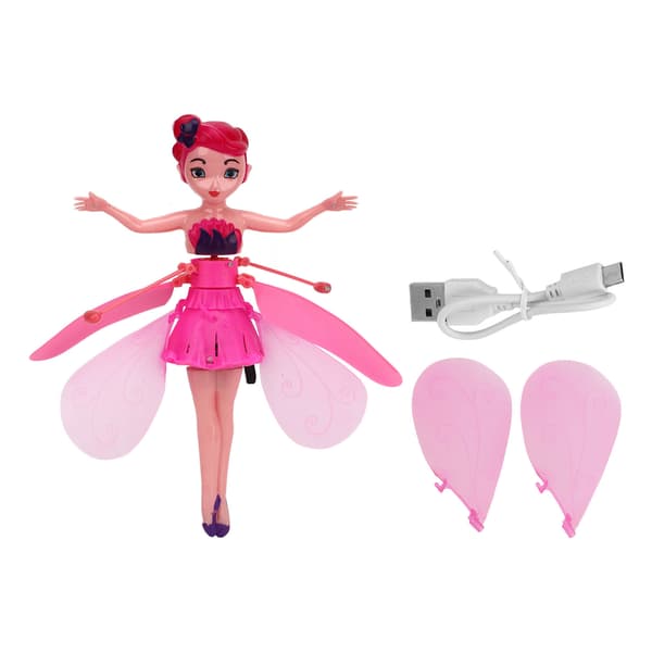 Sky Dancers Hvit Flyvende Fe Prinsesse Dukke med Bevegelsessensor, USB Oppladbar