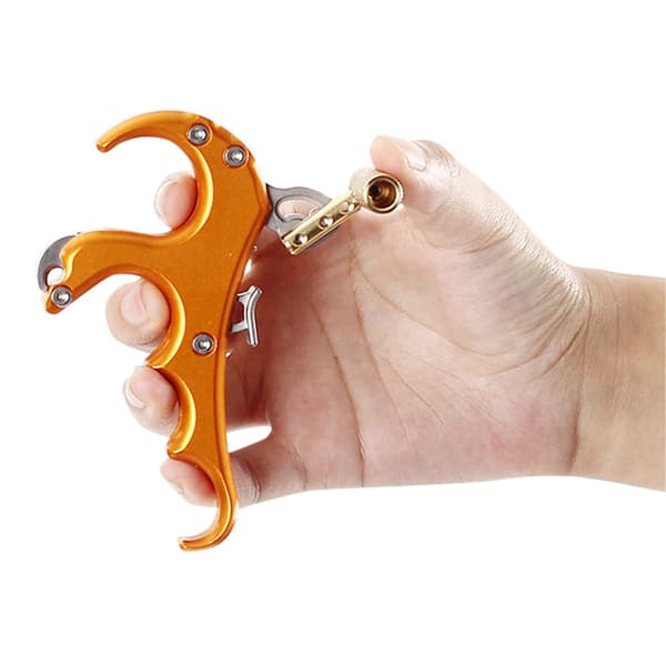 Compoundbueudløser, 4 fingre, justerbar tommelfingerudløser, guld aluminiumslegering