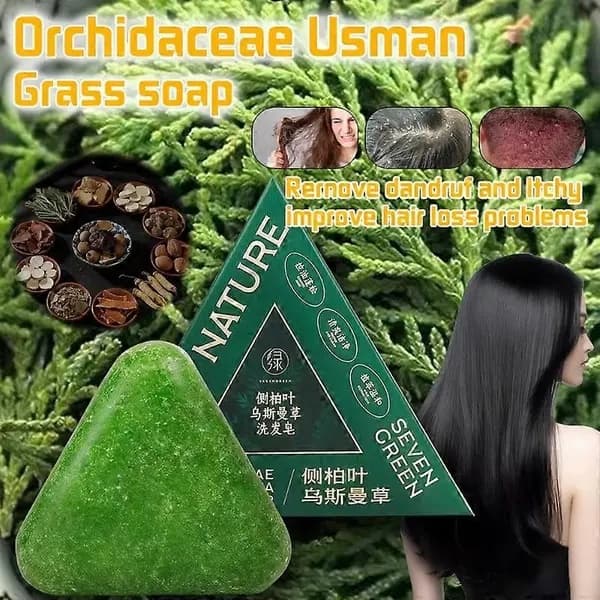 3 kpl Nature Triangle -shampoopalaa, Nature Seven Green Soap -shampoo, luonnollinen Usman Grass -shampoopalaa...