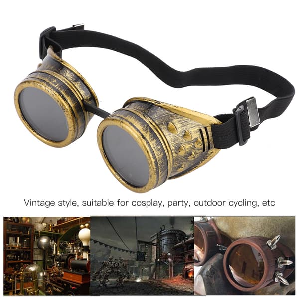 Vintage Steampunk ABS Retro-stil briller med aftagelige linser til fester, bronze