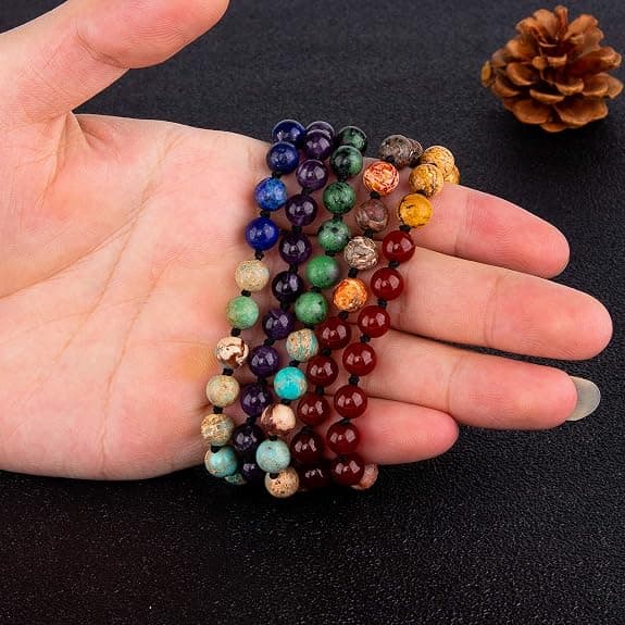 7 Chakra 108 Mala Pärlhalsband för kvinnor Ädelsten Böne Armband | Oro Tulsi Buddhist Buddha.