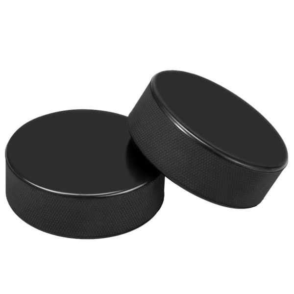2-pack ishockeypuckar - vulkaniserat gummi, 3\" diameter, 163g - precisa skott och passningar