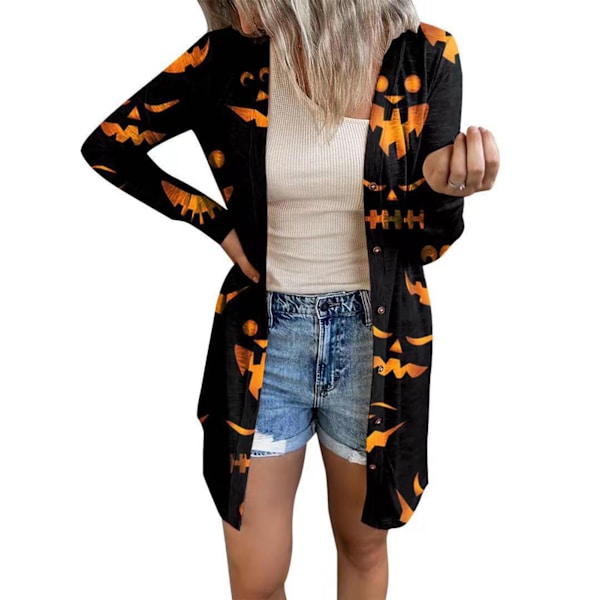 Dame åben front kappe, Halloween stil, akrylfiber, langærmet, afslappet, efterår, sort, størrelse M