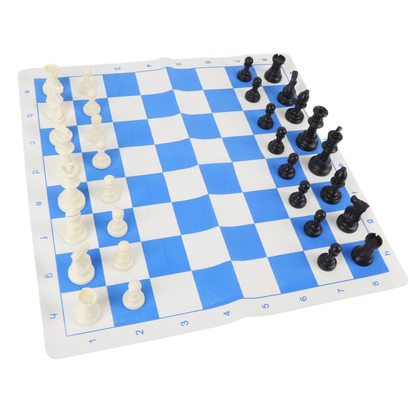 Internationellt schackspel, plastpjäser, PU-läderbricka, 50 cm med förvaringsväska
