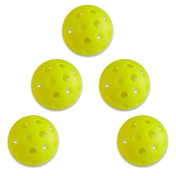 5-pak med 74 mm oplyste pickleballbolde til indendørs og udendørs brug, med netpose