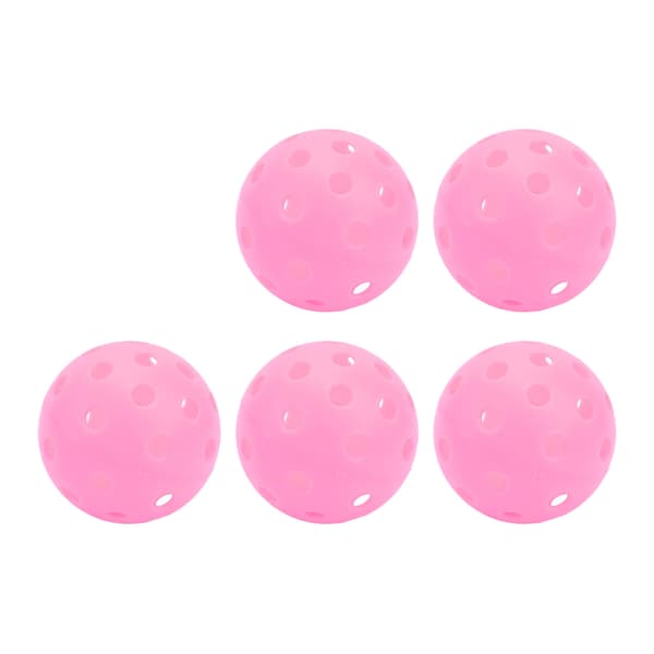 5 selvlysende pickleballbolde, 40 huller, 74 mm PE, til udendørs bane, pink