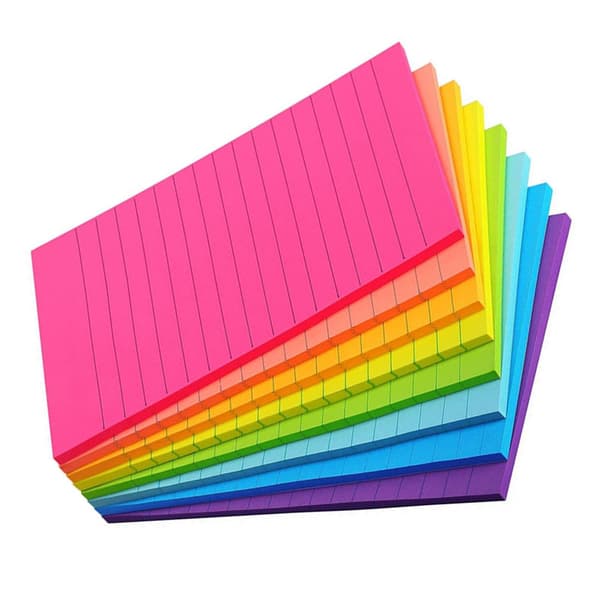 Linjerede sticky notes, 100 x 150 mm, 45 notesbøger, 6 farver, stærk klæbende sticky notesblok