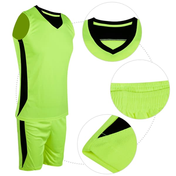 Basketballuniform for gutter, ermeløs skjorte, V-hals, grønn og svart
