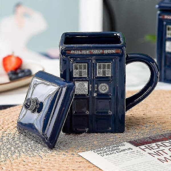 Doctor Who TARDIS-kaffe-/temug, keramikkrus med politiboks-tema