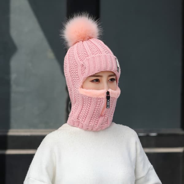 Unisex Vintermössa och Halsdukset med Pom-Pom-tyg, Fleece-foder och Vindtät