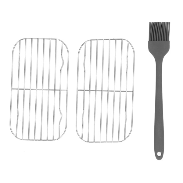 2 stk. grillrist i rustfrit stål med silikonebørste, bærbar til campinggrill