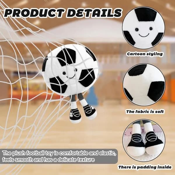 Myk plysj fotballformet pute (25 cm) - Gave til barn, romdekorasjon