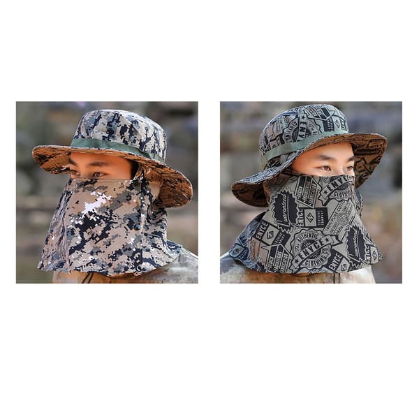 Fiskehat med solbeskyttelse, UV-skjold, justerbar, vindtæt, camouflage solhat