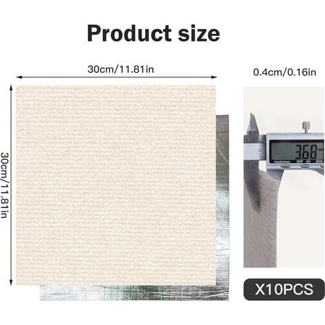 Pakke med 10 selvklebende teppefliser - 30 x 30 cm - 0,9 m² - Teppe med bakside - Slitesterk gulvmatte for leilighet, kontor, butikk - Beige