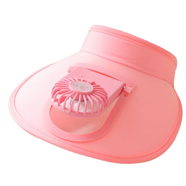 Børns sommer ventilatorhat med bred skygge, UV-beskyttelse, 3 niveauer, USB genopladelig, pink