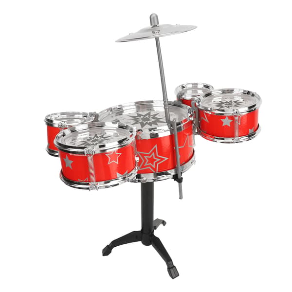 Jazztrumset för barn, ABS, säkert, enkel montering, hand-öga-koordination, pedagogisk leksak, röd