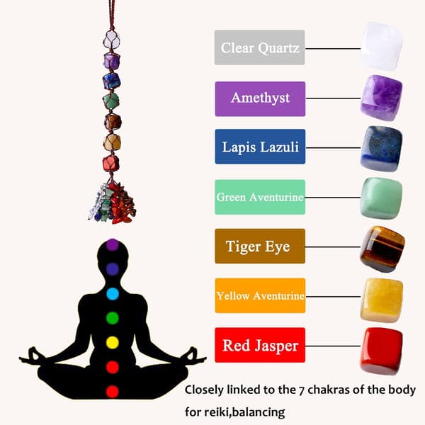 7 Chakra Krystalophæng 10\", Krystalgave, Biltilbehør | Krystaller og Helbredende Sten H.