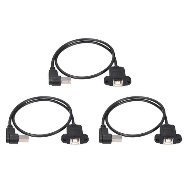 3-pack USB 2.0 hane till hona (B-typ) förlängningskablar för skrivarpanelmontering, 50 cm vardera.