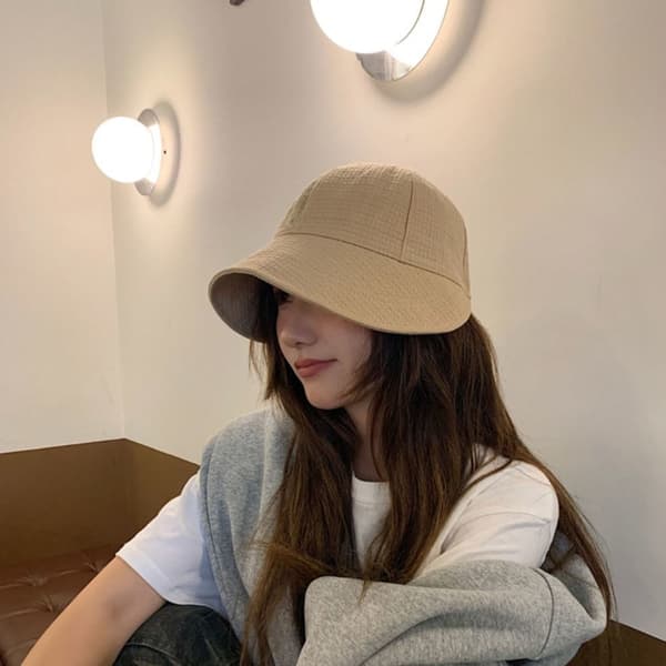 Solhatt i bomull for kvinner, justerbar, bred brem, solbeskyttelse, sommerstrand, lett, khaki