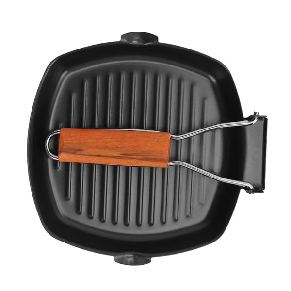 Non-stick stekepanne med sammenleggbart trehåndtak for camping og matlaging, 20 cm