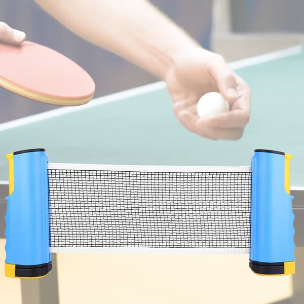 Bærbart teleskopisk foldbart bordtennisnet, holdbart, til udendørs og indendørs brug (blå og gul)