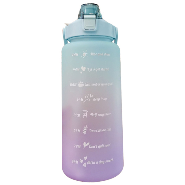 Läckagesäker sugrörsflaska, ogenomskinlig gradient, 2000 ml, en-trycksöppning, ljusgrönt handtag.