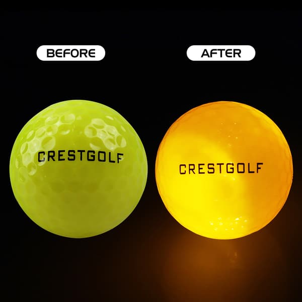 6 stk. lyse lysende LED-golfballer for nattbruk med integrert lys