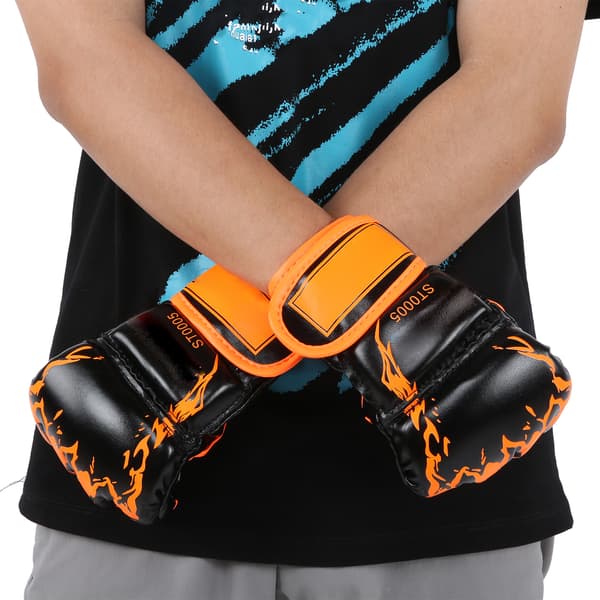Fingerløse MMA-handsker i PU-læder til boksning, Sanda, boksepude, orange/sort