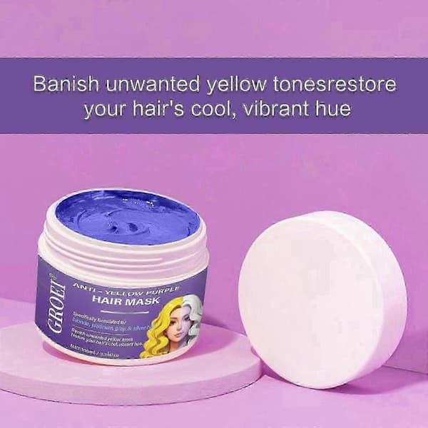 Anti-Gul Lilla Hårmaske, Arganolie Lilla Hårmaske, Nærende Dyb Balsam Neutraliserer Messing- og Gule Nuancer Til Blond Sølv Grå Highlights