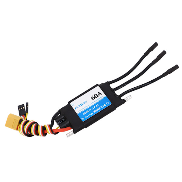 Vandtæt RC Elektrisk Hastighedsregulator 60A til Bådmodel 5V 6V 8A Sort