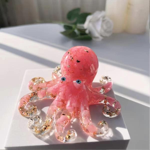 Krystal blækspruttefigur, håndblæst glas, dekorativt skrivebordsstykke.