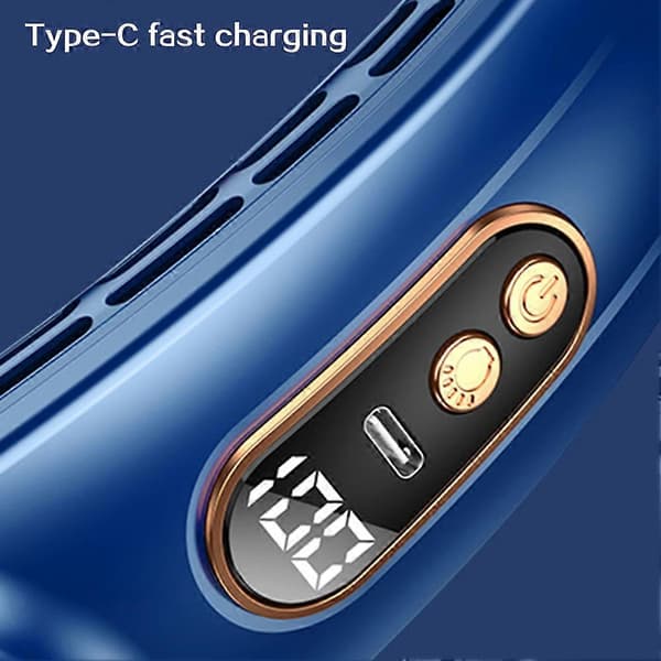 Bærbar halsventilator, 1800 mAh, genopladelig via USB-C og USB, 5 hastigheder (sort)
