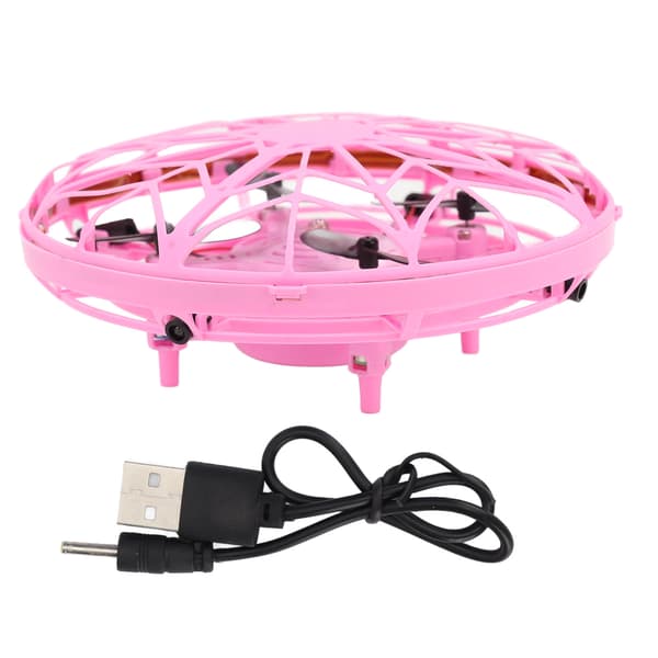 Mini UFO-drone med bevegelsessensor og LED-lys, rosa flygende leketøy for barn