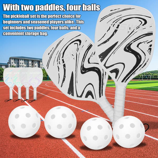 Pickleball-sett med 2 racketer, 4 baller og oppbevaringsveske