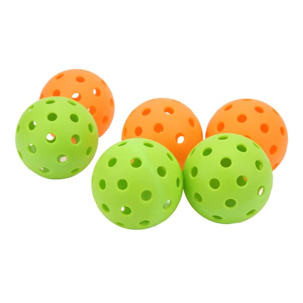 6 udendørs pickleballbolde, 40 huller, plastik, orange grøn, med opbevaringspose