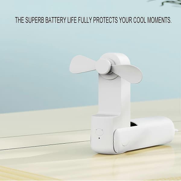 Bærbar ventilator, lommeventilator med eksternt batteri, genopladelig bærbar ventilator (hvid)