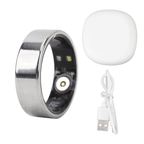 Smart sundhedsring med opladningsetui, rustfrit stål, søvnmonitor, fitness-tracker, størrelse 17