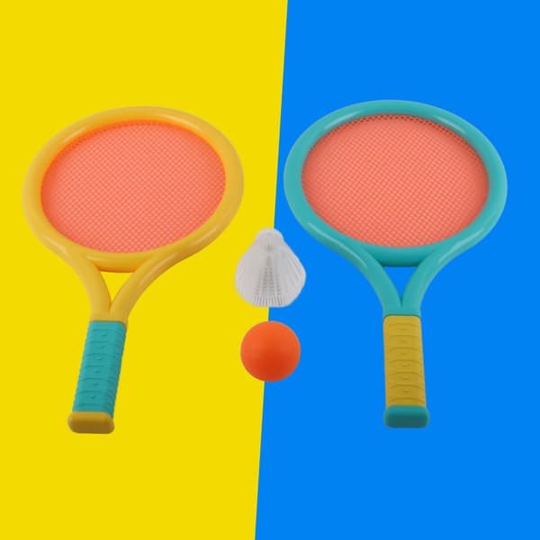Barnens halkfria, hållbara, lätta badmintonracketset med 2 racketar och 2 bollar - Blå & Gul