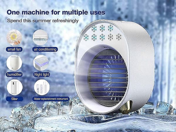 Mini bærbar aircondition, lydsvag soveværelsesventilator, USB genopladelig bærbar aircondition